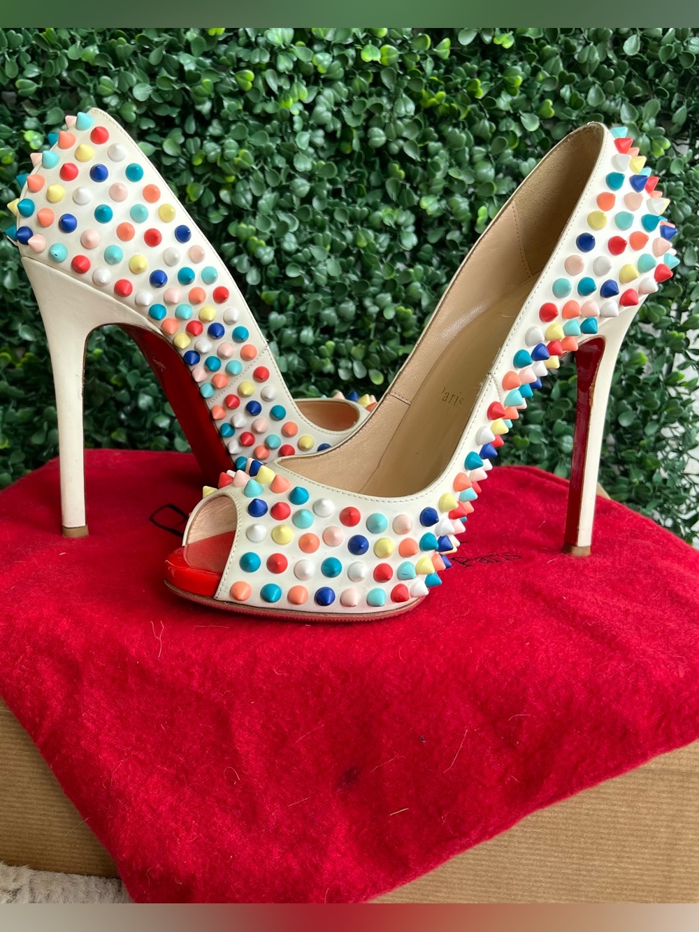 CHRISTIAN LOUBOUTIN Colorful Flo Spikes 120 Gomme Peep Toe Heels Stilettos 36.5 - Picture 8 of 12